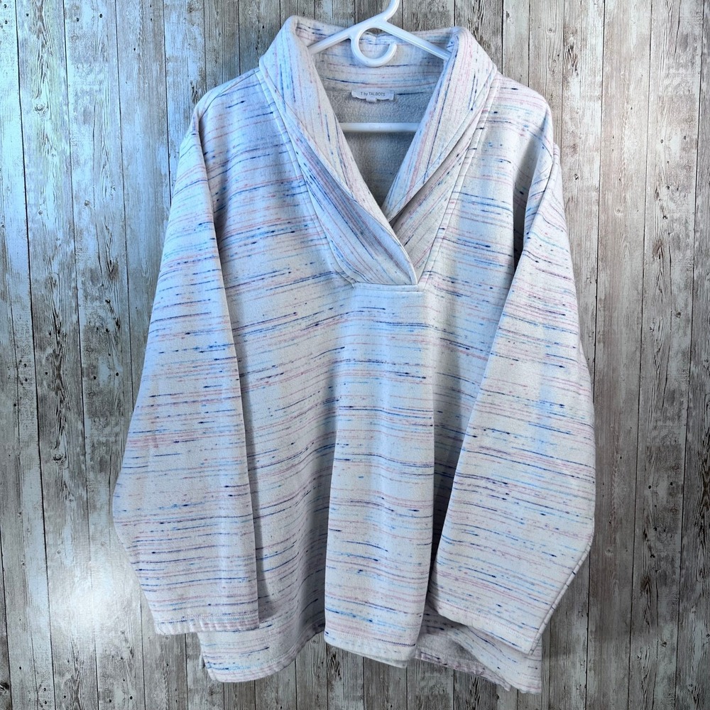 T‎ By Talbots Space Dye Featherweight Fleece Sweatshirt Womens 3X Pink Blue Cowl